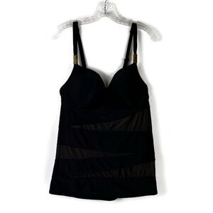 Swim by Cacique Sheer Mesh Swim Top with Built in Push Up Bra in Black